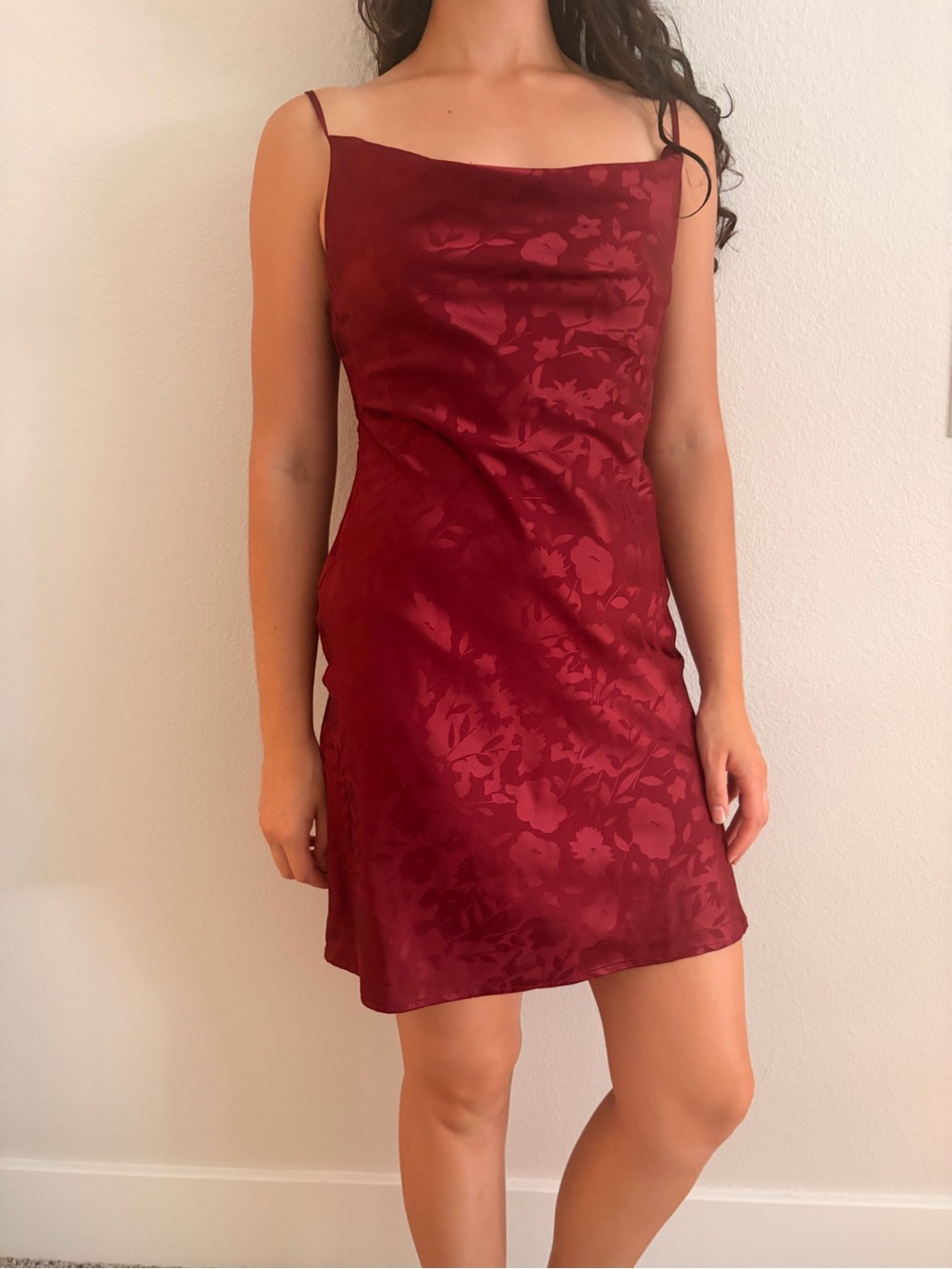 Urban Outfitters Burgundy Satin Floral Slip Dress